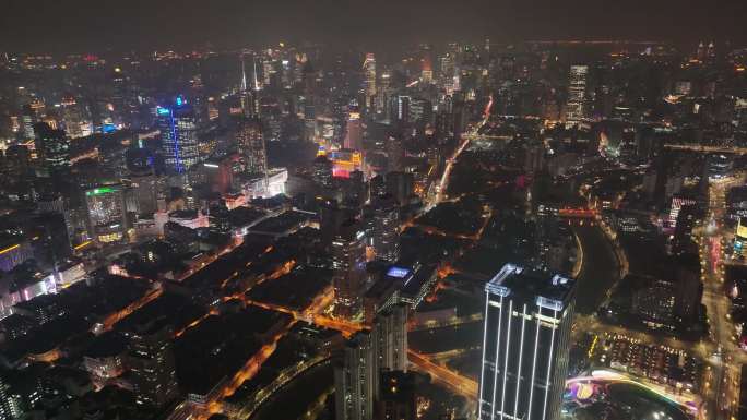 上海夜景航拍黄浦区虹口区浦东新区夜晚城市