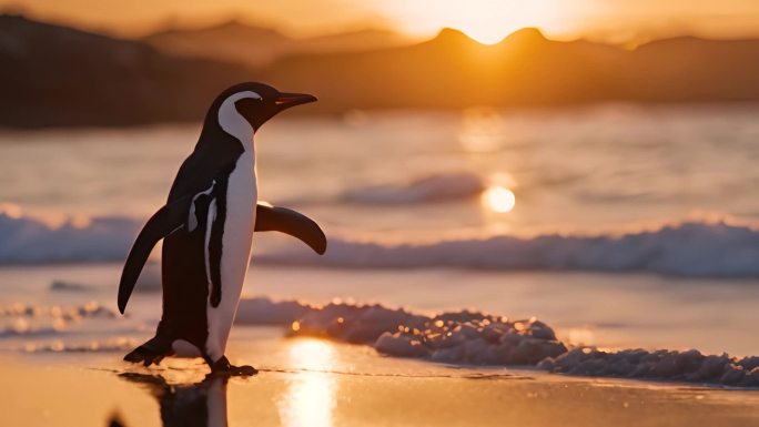 夕阳下的企鹅