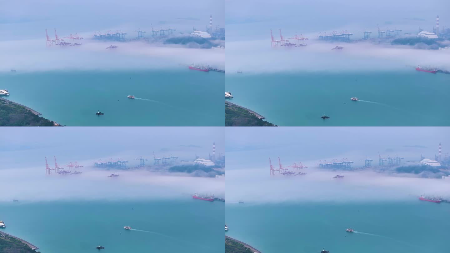 平流雾海边码头货运4K航拍