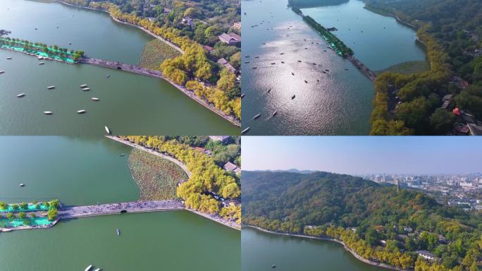 浙江杭州西湖景区断桥残雪风光航拍保俶塔旅