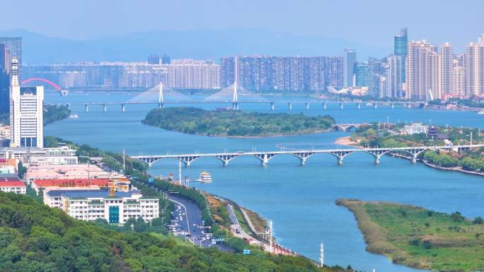 湖南长沙湘江橘子洲风景江滩公园航拍岳麓区