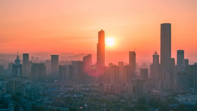 大连地标建筑日落航拍