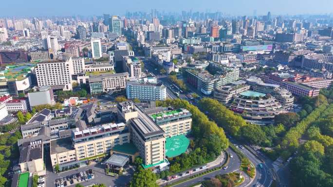 浙江杭州西湖景区环城西路城市风景风光航拍