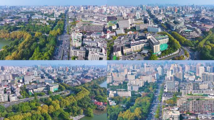 浙江杭州西湖景区环城西路城市风景风光航拍