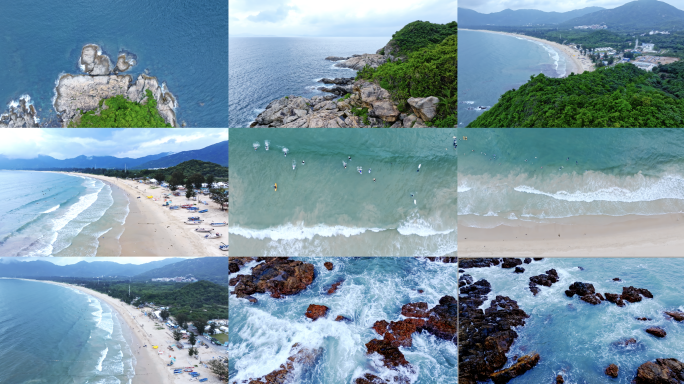 大海海浪沙滩风景航拍空镜