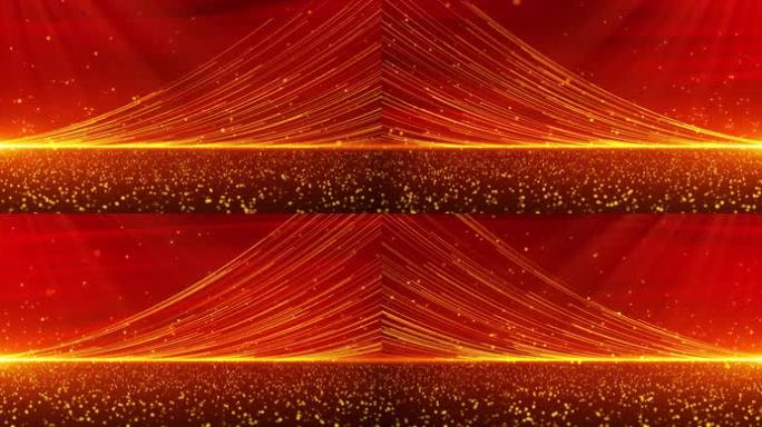 金色粒子红绸舞台背景8k超宽屏