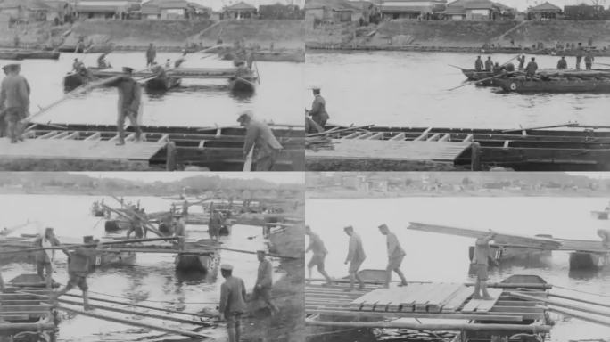 日本工兵 日军搭建浮桥 日本陆军工兵