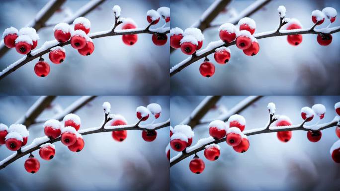 雪景枝头特写空镜头大寒五九天背景