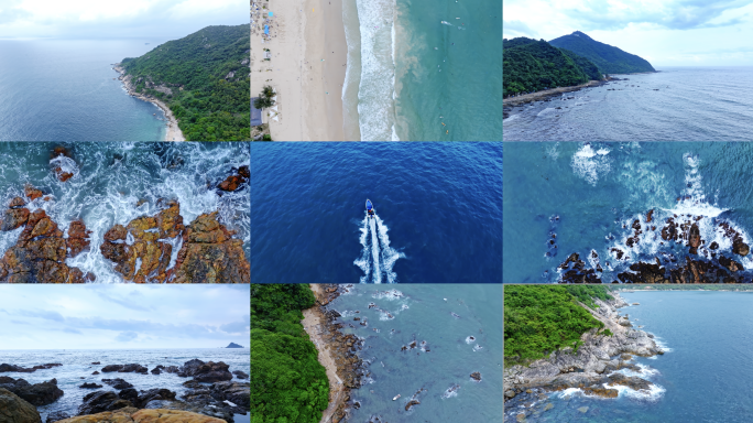 大海海浪沙滩风景航拍空镜