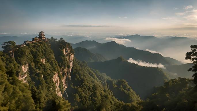 峨眉山自然风光延时摄影航拍峨眉山金顶云海