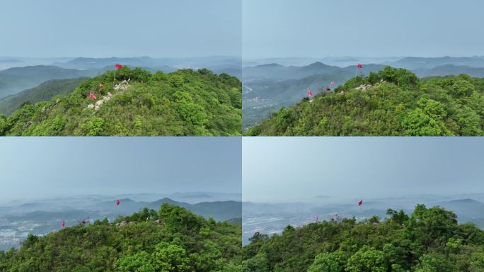 山顶旗帜航拍山峰红旗山顶国旗登顶成功旗子