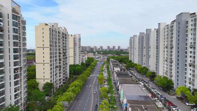 航拍上海新场镇风景住宅小区