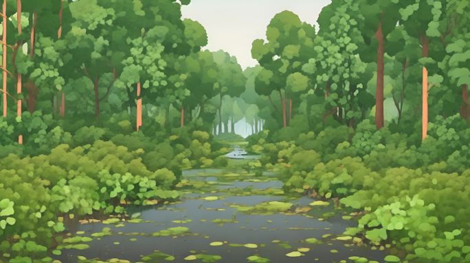 卡通动漫树林树木自然风景