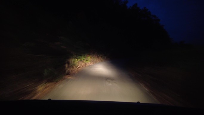 夜晚在山路开车驾驶车灯山路弯弯