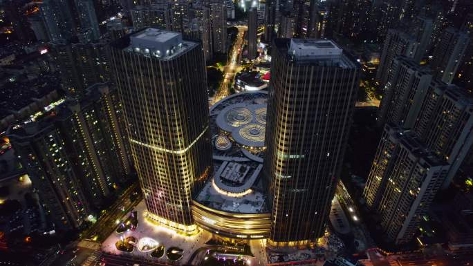 上海虹口区太阳宫商业中心夜景航拍长镜头