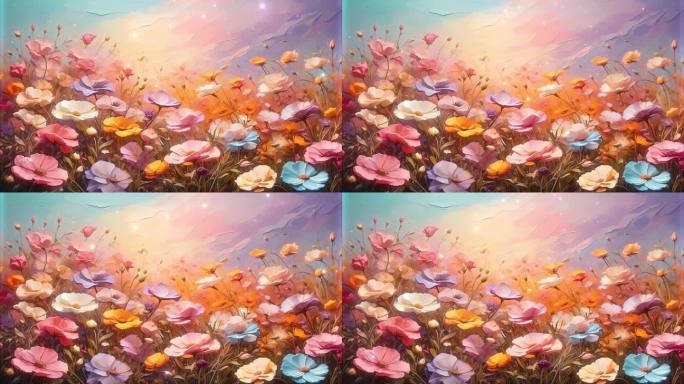 4K唯美梦幻油画手绘花朵花海花丛鲜花背景
