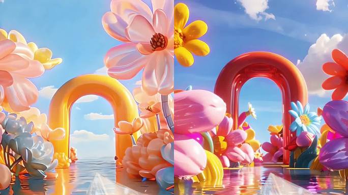 穿梭奇境超现实膨胀风气球花朵动画片头转场