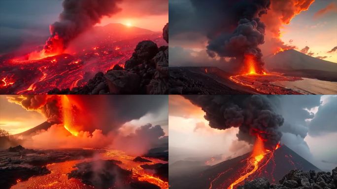 末日活火山爆发喷发岩浆自然灾害ai素材原