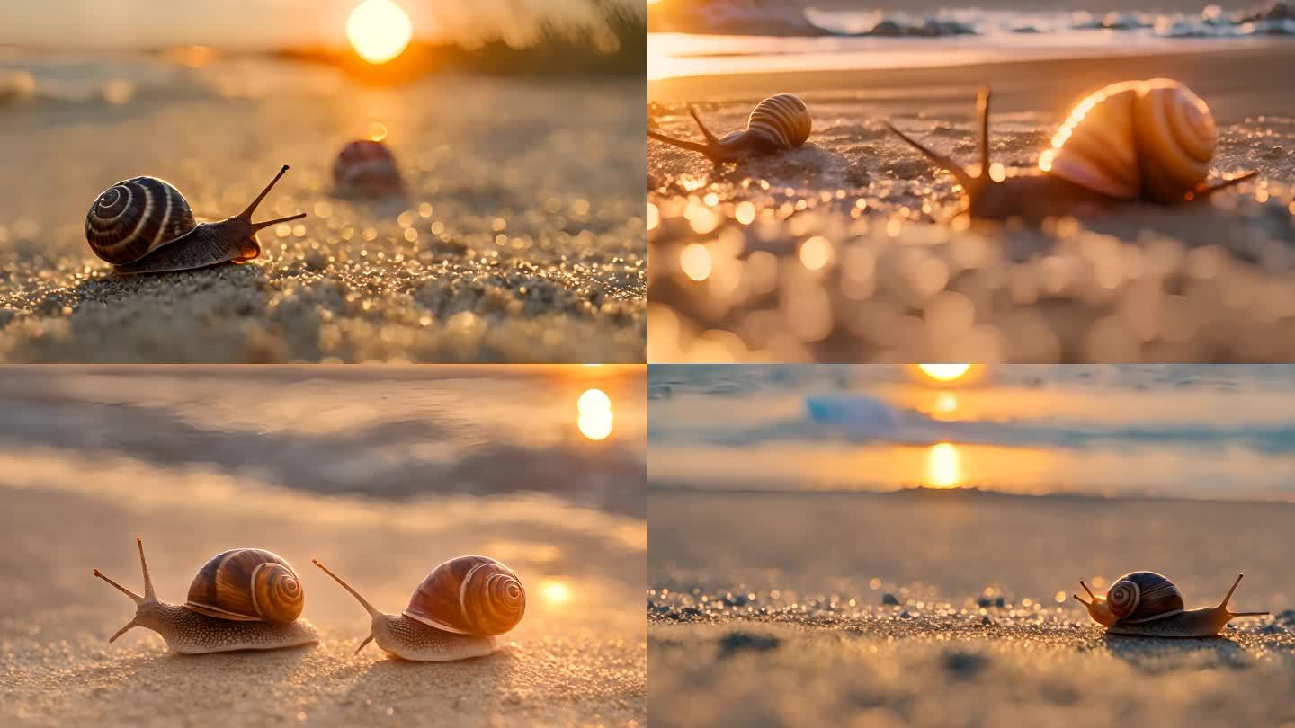 夕阳下的海景 蜗牛