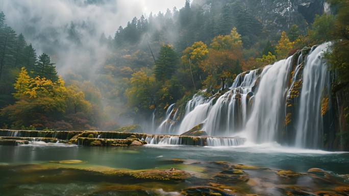 航拍四川旅游九寨沟秋景合集九寨沟视频素材