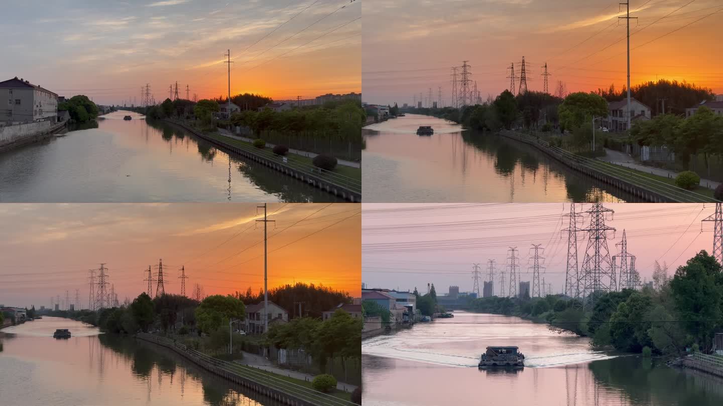 上海郊区的河道乘风破浪的傍晚