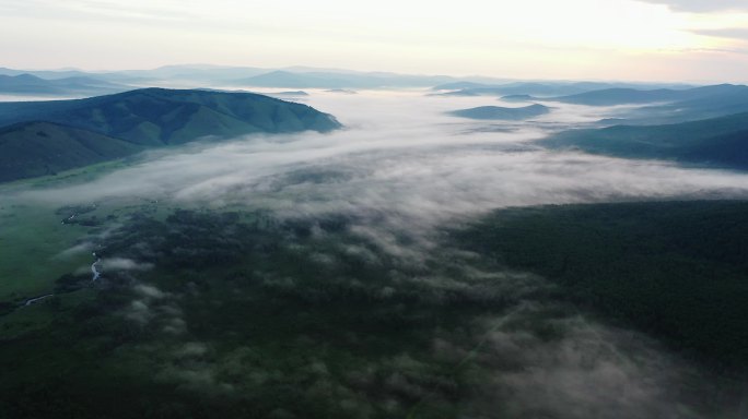 大兴安岭云海森林林海清晨薄雾延时