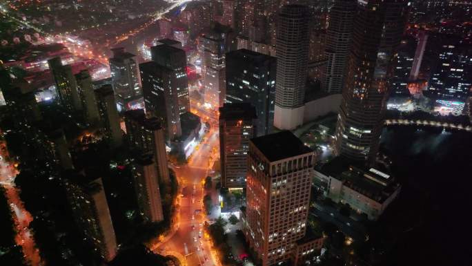 浙江绍兴世茂天际中心高楼大厦夜晚夜景航拍