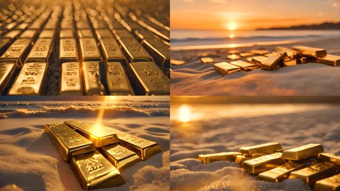 金条在海滩上金条金砖