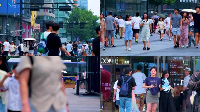 城市夏天暑假酷暑高温炎热街道人群人流街景