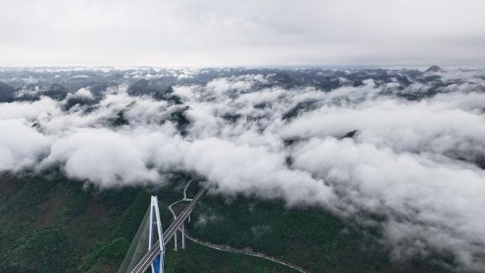 4K贵州平塘特大桥云海航拍延时