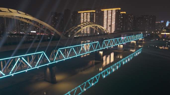 【4K】哈尔滨江边夜色大桥射灯