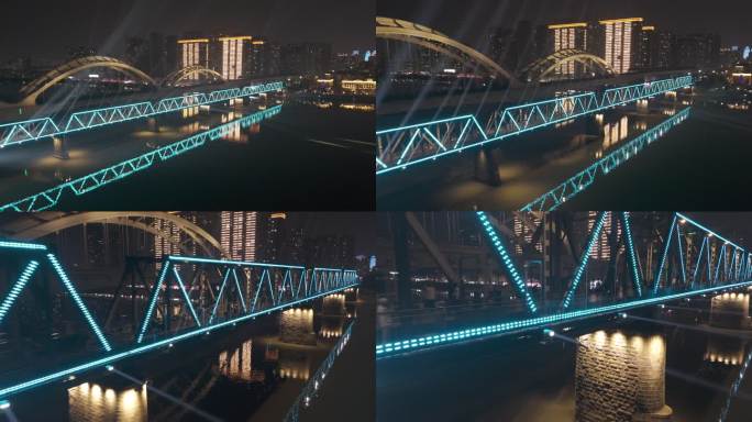 【4K】哈尔滨江边夜色大桥射灯