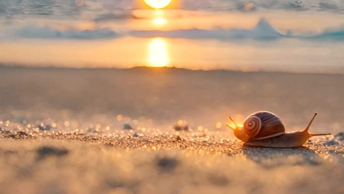 金色海滩上的蜗牛