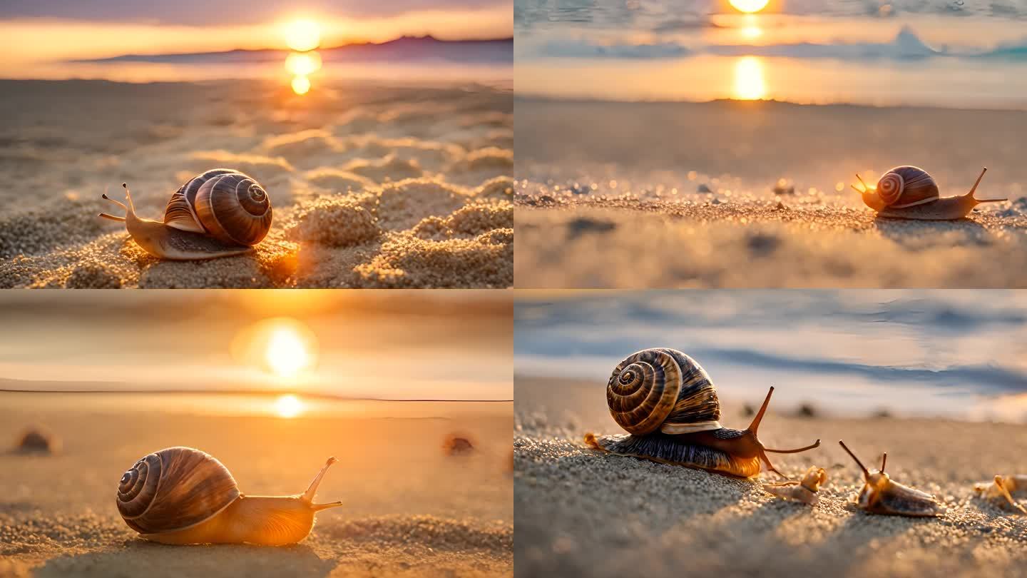 金色海滩上的蜗牛
