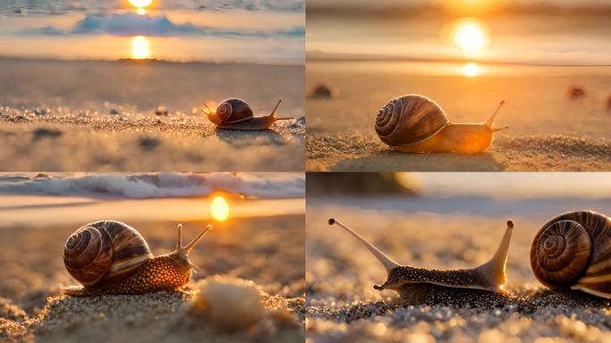 金色沙滩上的蜗牛