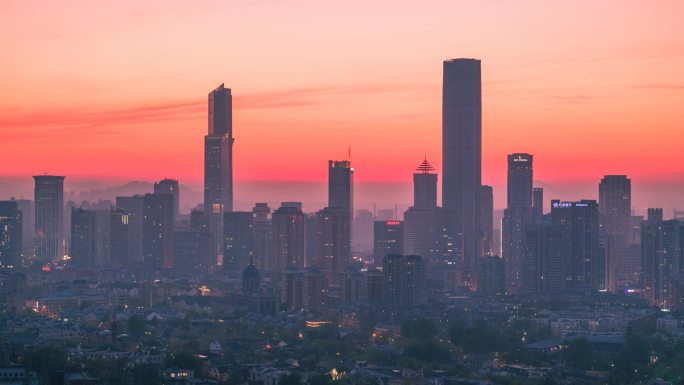 大连地标建筑日落航拍延时