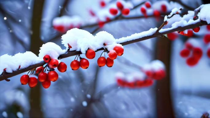 （合集）雪景枝头特写空镜头大寒五九天背景