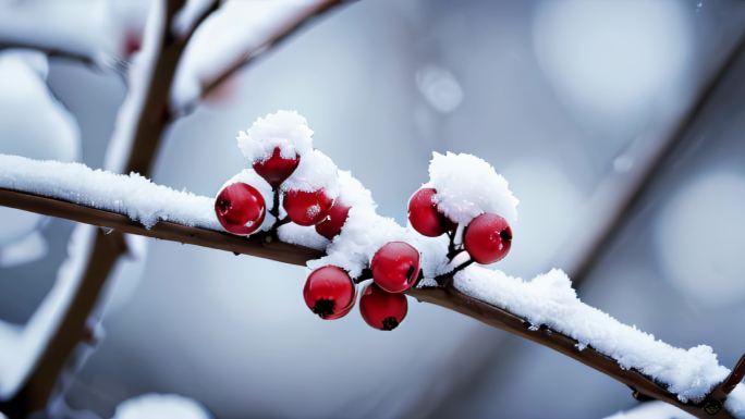 雪景枝头特写空镜头大寒五九天背景