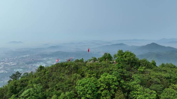 山顶旗帜航拍山峰红旗山顶国旗登顶成功旗子