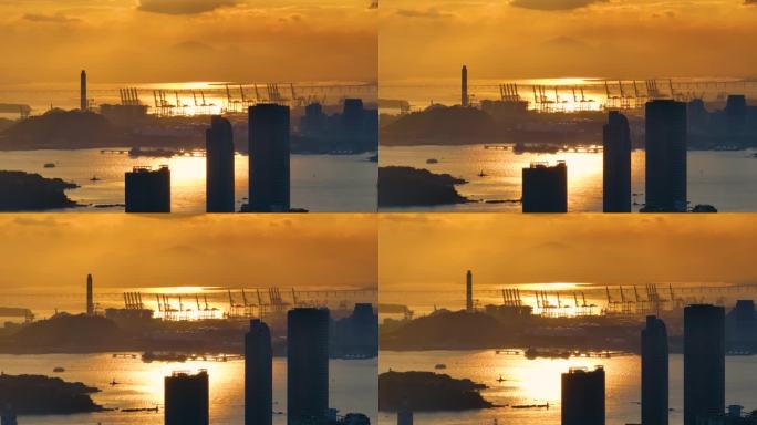 码头岛屿大桥日出朝阳4K航拍