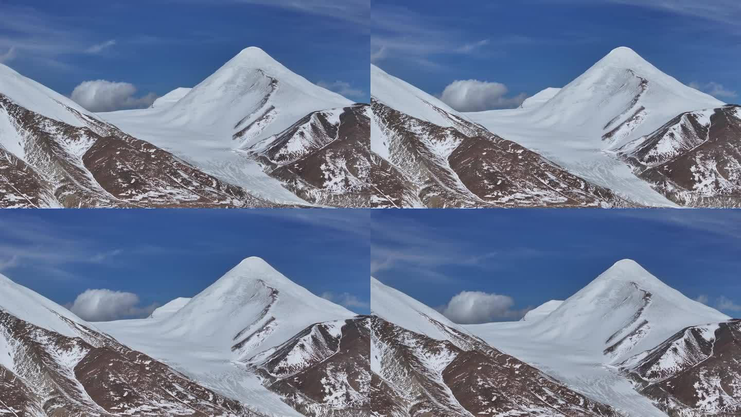 蓝天白云下的可可西里玉珠峰风景航拍