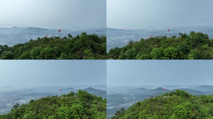 山顶旗帜航拍山峰红旗山顶国旗登顶成功旗子