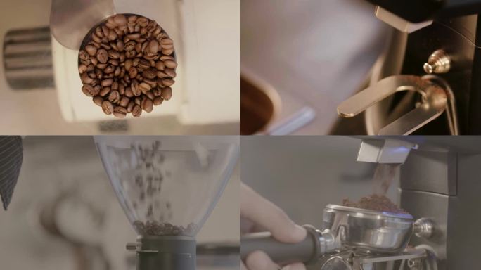 咖啡冲泡咖啡豆杯子特写磨咖啡咖啡机