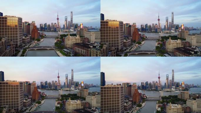 上海东方明珠四件套日落晚霞宣传航拍长镜头