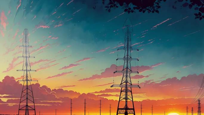 AI演绎夕阳下的电塔