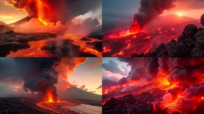 末日活火山爆发喷发岩浆自然灾害ai素材原