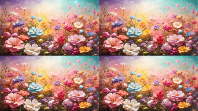 4K唯美梦幻油画手绘花海花丛花朵鲜花背景