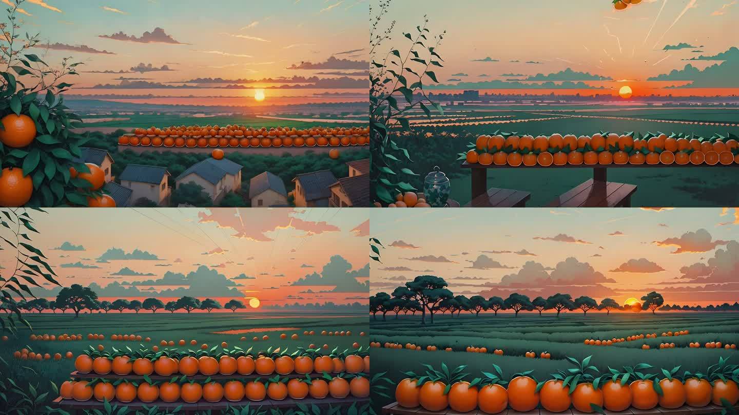 AI演绎夕阳下的橘子园