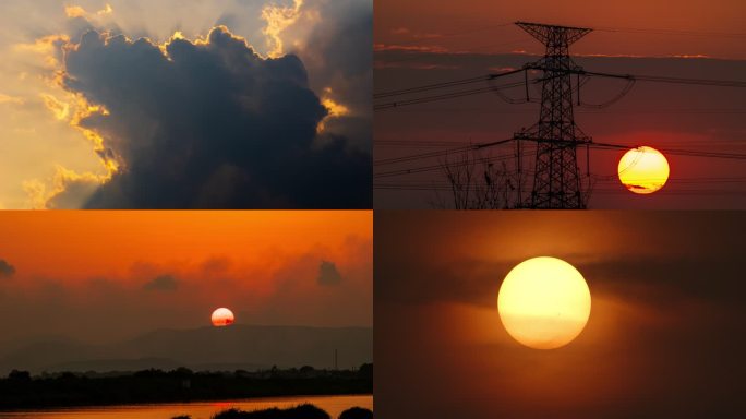 日落西山太阳下山夕阳晚霞火烧云延时