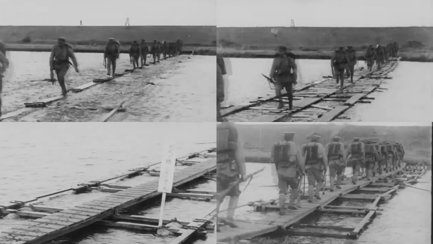 日军浮桥过河 日军搭建浮桥 日本陆军工兵